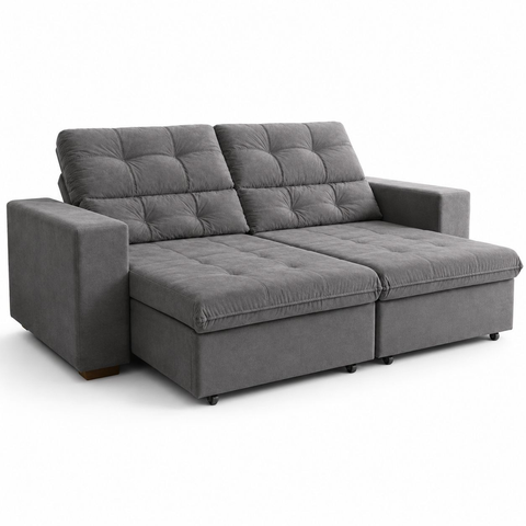 Sofá Retrátil Reclinável 2m 3 Lugares Veludo Turim Conforto - Cinza