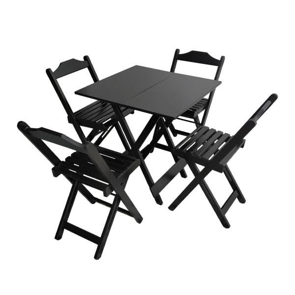 Conjunto Dobrável Preto de Madeira 70x70 - Mesa com 4 Cadeiras - 1