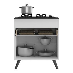 Balcão Cozinha para Cooktop 70cm 1 Porta 1 Gaveta Veneza Multimóveis V3706 Branco/Preto - 4