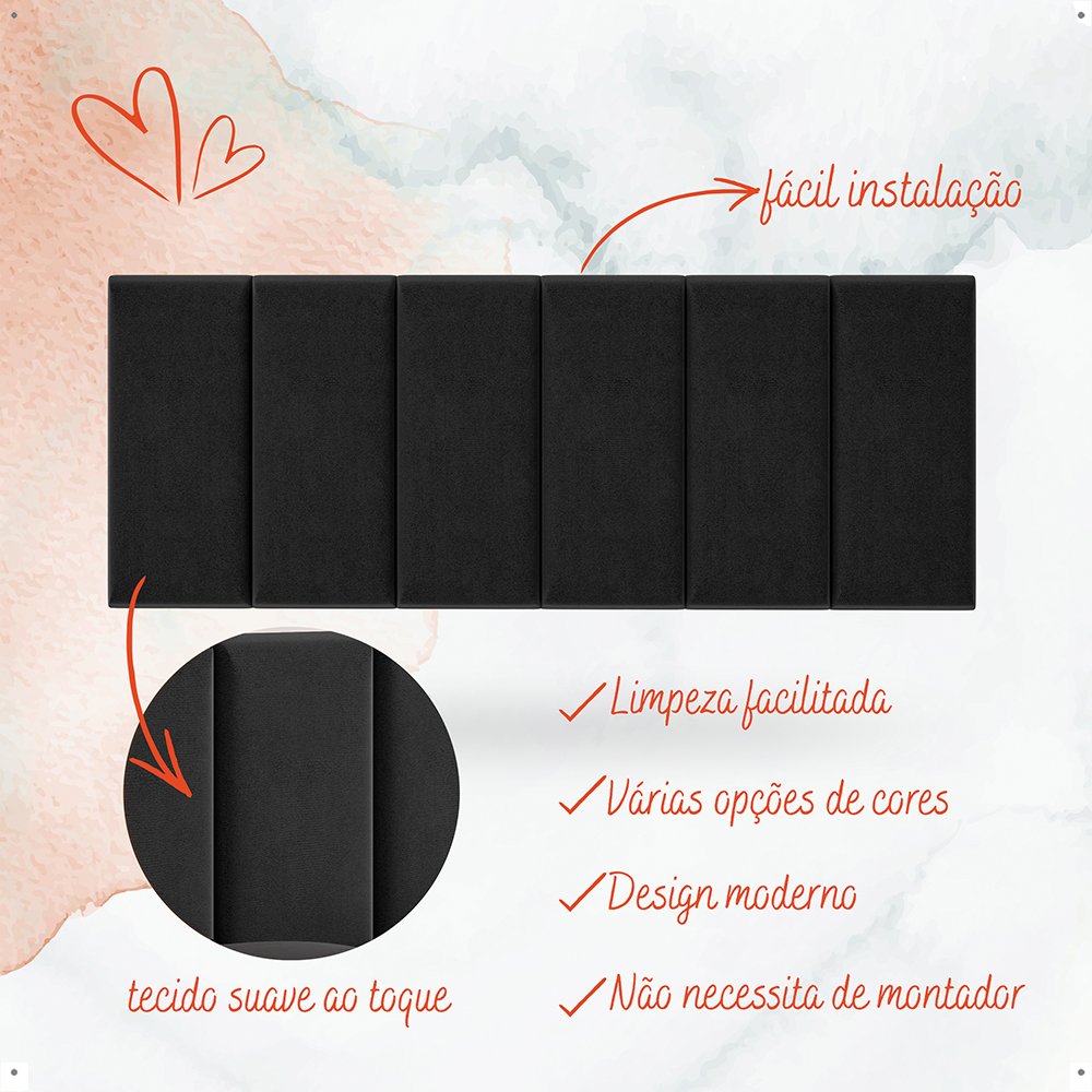 Jogo Quarto Casal 2 Mesinhas Prateleira Preto/cinamomo Cabeceira Suspensa Cama Queen Preto Suede - 7