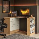 Ver imagem 1 de Mesa Escrivaninha Cômoda Giratória Gamer e Estudo Mdp Freijo/off-white