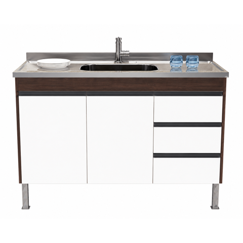 Gabinete de Cozinha MDP 0,94 m Castanho e Preto Contemporâneo:Castanho/Branco