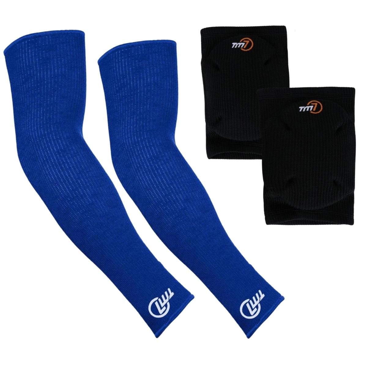 Kit Joelheira Volêi Com Manguito Longo Tm7 Preto/Azul G/GG | MadeiraMadeira