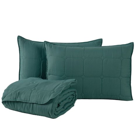 Kit Cobre Leito Colcha Speciale Casal Matelado Toque Acetinado 400 Fios 3 Peças Verde
