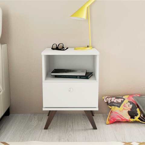 Mesa de Cabeceira Retrô 40 X 58 Cm Gaveta Mdp Branco - Clicklar