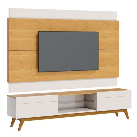 Rack com Painel Classic com 2 Gavetas 180cm Nature com Off White - Imcal Móveis