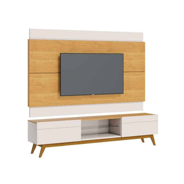 Rack com Painel Classic com 2 Gavetas 180cm Nature com Off White - Imcal Móveis