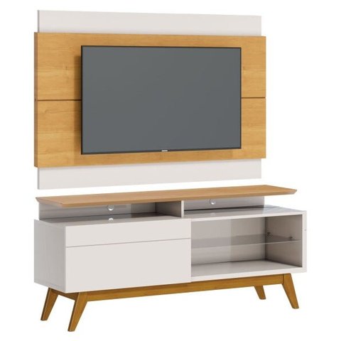 Rack com Painel Classic com 1 Gaveta 1.4 Nature com Off White - Imcal Móveis