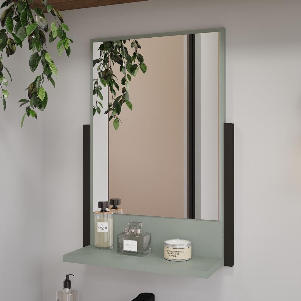 Gabinete Suspenso Lavatório Marmorite Ipanema Aço Com Espelheira Banheiro 1 Porta Verde Pistache - 2