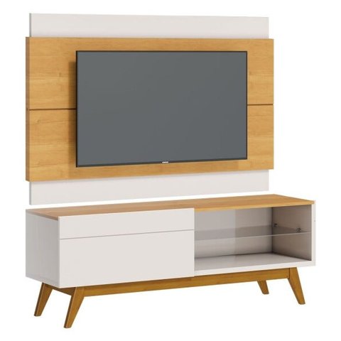 Rack com Painel Classic com 1 Gaveta 1.4 Nature com Off White - Imcal Móveis