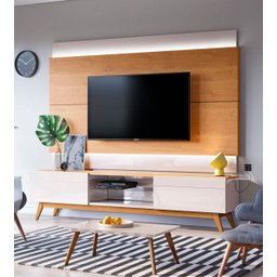 Rack com Painel Classic com 2 Gavetas 220cm Nature com Off White - Imcal Móveis - 2
