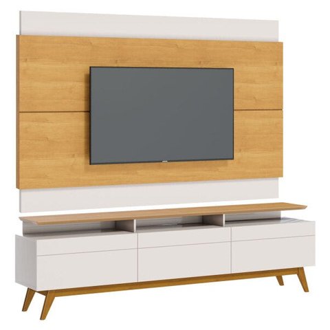 Rack com Painel Classic com 3 Gavetas 220cm com LED Nature com Off White - Imcal Móveis