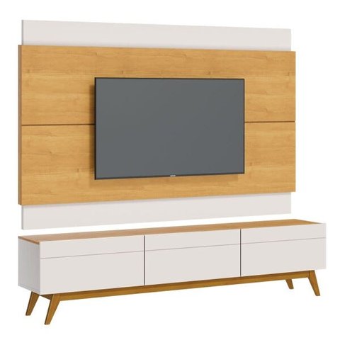 Rack com Painel Classic 3 Gavetas 220cm com LED Nature com Off White - Imcal Móveis