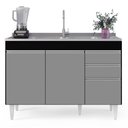 Ver imagem 2 de Balcão Gabinete 120cm 3 Portas 2 Gavetas Preto/cinza