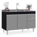 Ver imagem 1 de Balcão Gabinete 120cm 3 Portas 2 Gavetas Preto/cinza