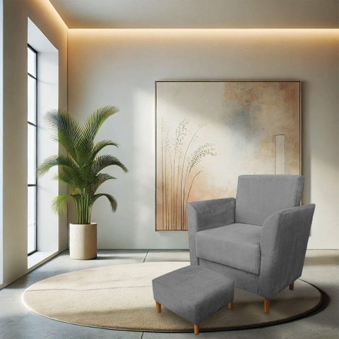 Poltrona de Amamentação com Puff Flavia Suede Grafite - Pallazio