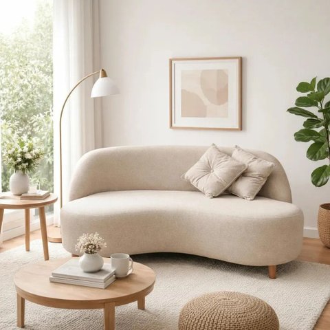 Sofá Orgânico Curvo 2 Lugares Tecido Bouclê - Seleguim Decor:bege