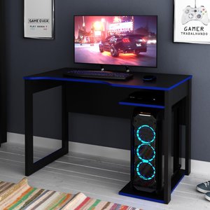 Mesa Gamer com 2 Nichos - Preto/Azul