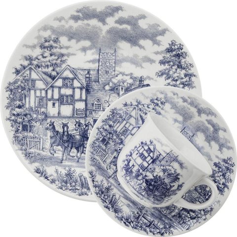 Kit Jogo Prato Fundo e Xícara Oxford® Biona Cena Inglesa 12 Peças