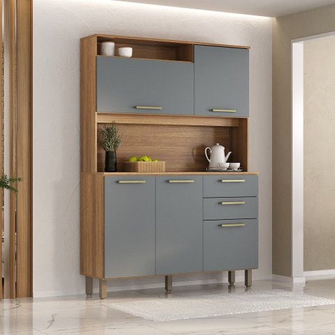 Armário Kit Cozinha Compacto 5 Portas 2 Gavetas com Nicho - Luciane 352:Cinza Supremo