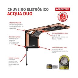 Chuveiro Acqua Duo Ultra 7800W 220V - Lorenzetti Preto/Rose - 7