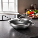 Ver imagem 2 de Frigideira Grande Alta Wok em Aço Inox 30cm Antiaderente Cor Inox/preto
