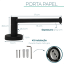 Ver imagem 4 de Porta Papel Higiênico Papeleira de Parede Preto Fosco Inox Suporte Papel Banheiro Acessório Lavabo