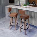 Ver imagem 3 de Kit 6 Banquetas Banco Alto Barcelona Couro Café Bar Cozinha Pés Madeira Mz Decor