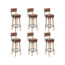 Ver imagem 1 de Kit 6 Banquetas Banco Alto Barcelona Couro Café Bar Cozinha Pés Madeira Mz Decor