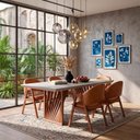 Ver imagem 3 de Kit 4 Cadeiras Sala Jantar Madeira Maciça Assento Estofado Cadeira Moderna Tecido Corino Caramelo