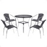 Jogo Mesa Fortaleza Tampo Tramado 85cm e 4 Cadeiras de Area Maresia, Aluminio Polido e Fibra - Preta - 1