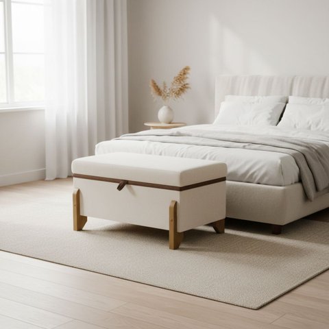 Puff Recamier Baú Versallies 100 Cm para Sala Quarto Bouclé