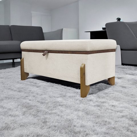 Puff Recamier Baú Sapateira para Sala Quarto Cama Solteiro 100 Cm Versallies Tecido Boucle