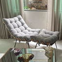 Ver mais imagens de Poltrona Costela com Puff Linho Cinza Decorativa Sala Quarto