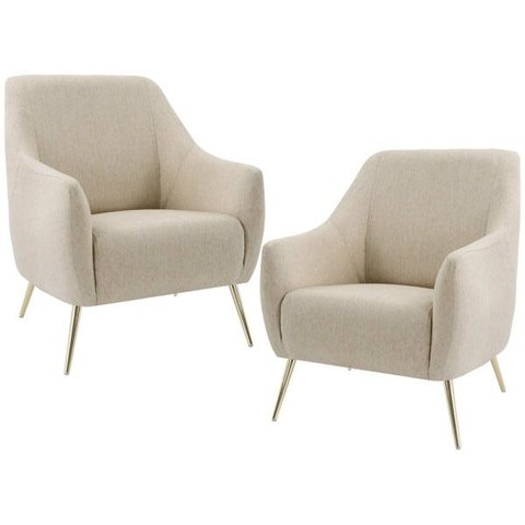 Kit 2 Poltronas Decorativas Pés Palito Metalizados D'Ouro Paloma D02 Linho Bege C-129 - Lyam