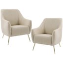 Ver imagem 1 de Kit 2 Poltronas Decorativas Pés Palito Metalizados D'Ouro Paloma D02 Linho Bege C-129 - Lyam