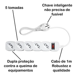 Regua Tomada Filtro De Linha Protetor Energia Intelbras EPE 205 BR Branco - 7