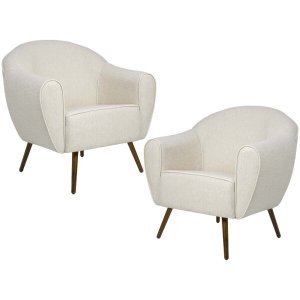 Kit 2 Poltronas Decorativas Fixa com Pés Palito Nina D02 Linho Bege B-298 - Lyam Decor