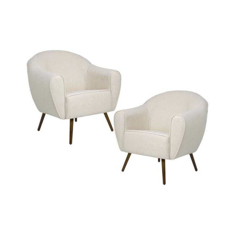 Kit 2 Poltronas Decorativas Fixa com Pés Palito Nina D02 Linho Bege B-298 - Lyam Decor