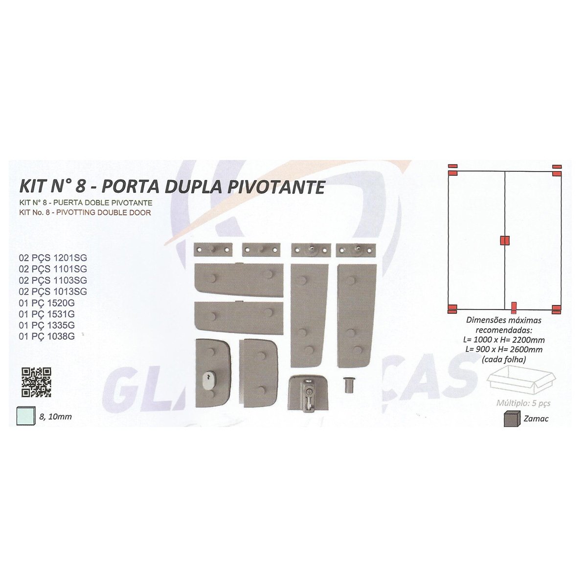 Kit 8 Porta dupla pivotante Glass Peças kit8 Marrom - 2