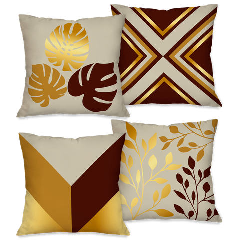 Kit com 4 Capas para Almofadas Decorativas Dourado Tropical