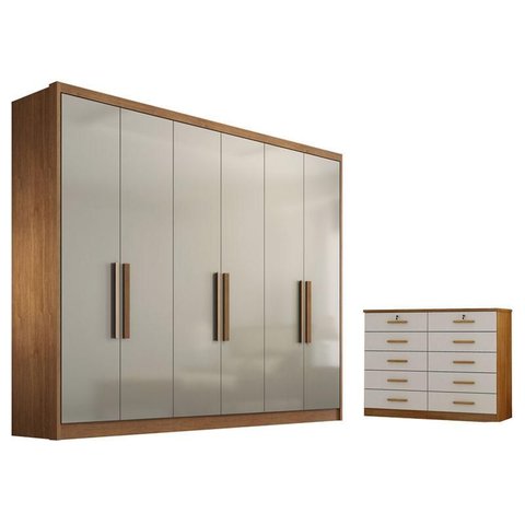 Guarda Roupa Casal Linea com Nicho e Gaveteiro Milão com Chave Cumaru 25 Fendi - Novo Horizonte