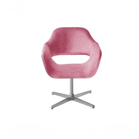 Poltrona Zara Giratória Base Metal Suede Rosa 280 Bella Decor