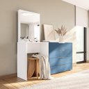 Ver imagem 1 de Cômoda Penteadeira Madri 4 Gavetas c/ Espelho 149x160cm Azul/Branco 250806
