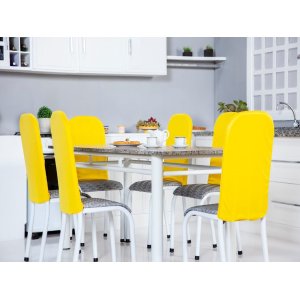 Kit 6 Capas Encosto de Cadeira de Ferro Tubular Cozinha e Jantar Malha Helanca Elástica:amarela
