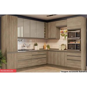 Cozinha Completa Maxxi c/ 13 Peças (2 Paneleiros + 4 Balcões + 4 Aéreos + 3 Tampos) Nogal -