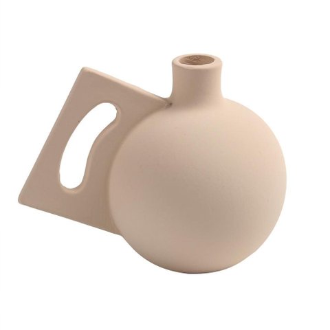 Vaso Decorativo 32 Cm Detalhe Formas Retas em Ceramica Bege