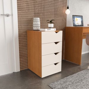 Gaveteiro 4 Gavetas Porto Creme e Freijó Politorno