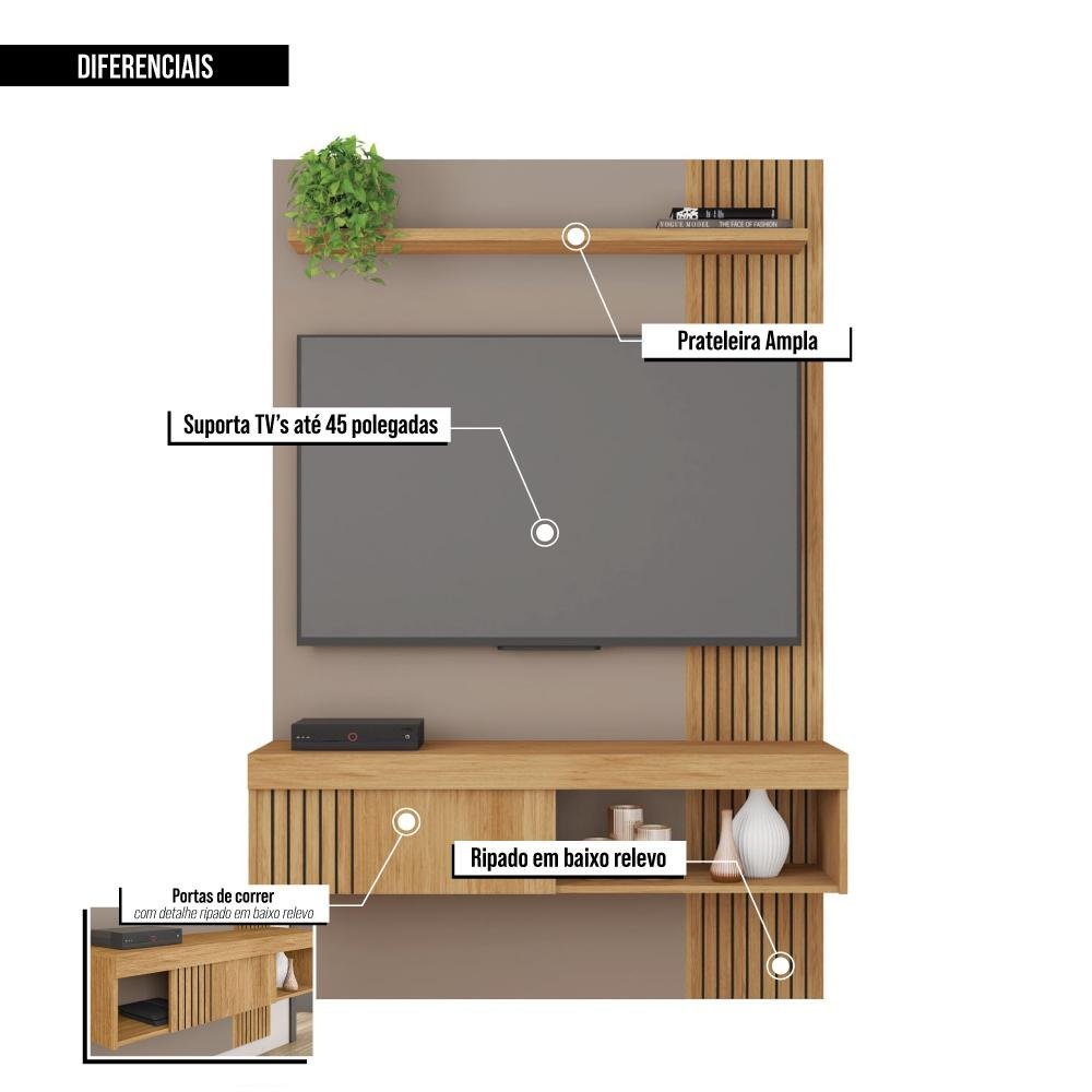 Painel para Tv até 45 Polegadas Moon Marrom Caemmun - 4
