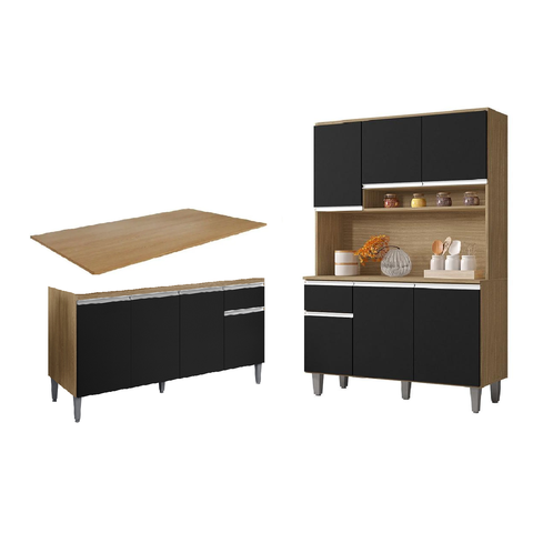 Cozinha Compacta Márcia com Balcão Tati 150m C/tampo Mdp Amêndoa/preto - Ajl
